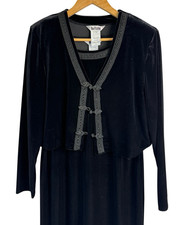 Vintage Nina Piccalino Velvet Maxi Dress Cropped Jacket Set 12 Black Frog Button