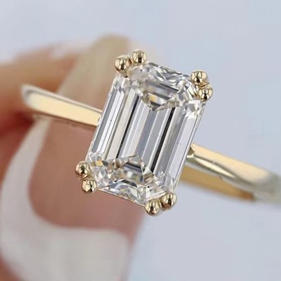 4 CTW Emerald Cut VVS1 Moissanite Women's Engagement Ring 14k Yellow Gold Plated