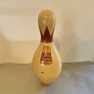 Brunswick Dura-King Red Crown Duckpin Bowling Pin Plastic Coated Wood Beige Red