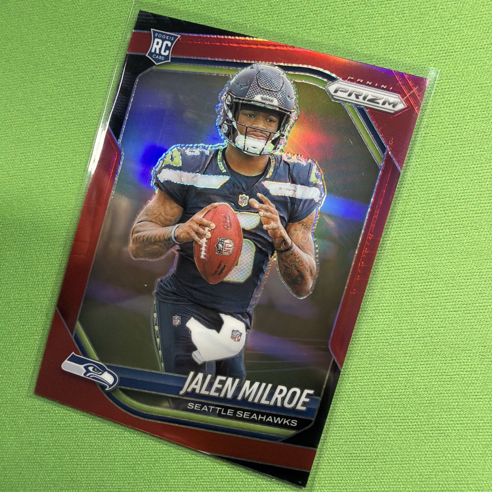 2025 Prizm Jalen Milroe Red Holo #317 Seahawks Rookie RC SSP SP