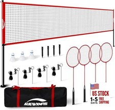Portable Badminton Set - Includes 4 Rackets, 3 Shuttlecocks,Official Size 20ft