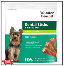 Wonder Bound Beef Flavor Dental Sticks for Tiny Dogs 5-20 lbs , 6-Ridge Shape f