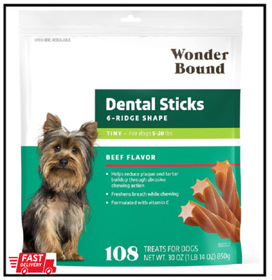 Wonder Bound Beef Flavor Dental Sticks for Tiny Dogs (5-20 lbs), 6-Ridge Shape f