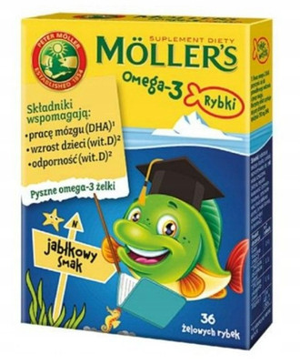   Möller s Omega-3   36 Gummis   Apfel Omega-3 DHA & Vitamin D3 für Kinder