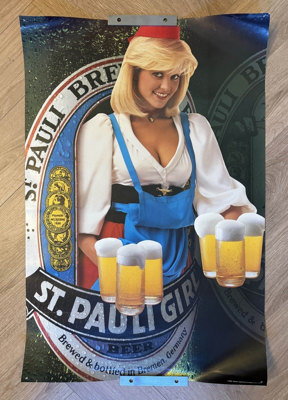 St. Pauli Girl poster - 21" x 32" - 1985 sexy German beer lass glossy w/pinholes