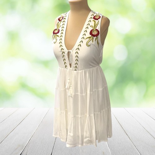 BAND OF GYPSIES Sundress Embroidered Tiered Tassel Tie Plunge Boho Festival XS