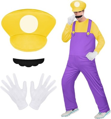 Mario Luigi Bros Cosplay Kostüm Set Mütze Bart Handschuhe Unisex Erwachsene