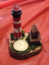 Tea Light Light House Cottage 5 " Tall W / Candle In Box 