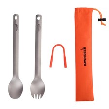 3-in-1 Titanium Backpacking Utensils, Long Spoon, Spork and Tongs 22CM