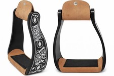 Challenger Engraved Black Western Horse Saddle Aluminum Stirrups Tack 51181