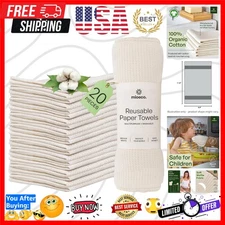 20 Pack Reusable Paper Towels Washable - Nature Friendly - Organic Cotton Alt...