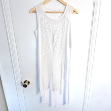 GUESS Womens S Swim Cover Up Dress Crochet Flower Tiger High Side Slits White