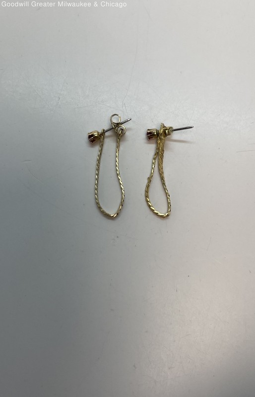 Avon Gold Tone Red Crystal Stud Dangle Chain Earrings 1.4g