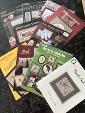 Lot Of 10 LEISURE ARTS, etc. - Cross-Stitch Patterns Vintage Birds Flowers