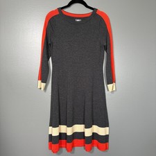 Vince Camuto Academia Gray & Orange Sweater Dress - Size XS - Long Sleeve A-Line