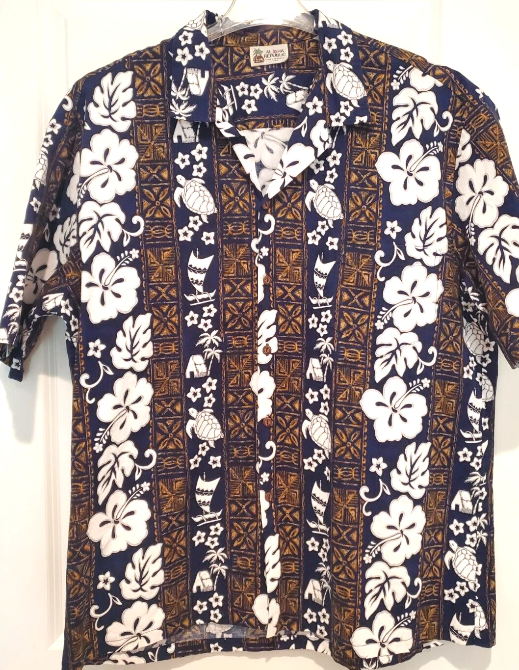 Aloha Republic Hawaiian Shirt Mens 1X- 2X Short Sleeve Black Button Up