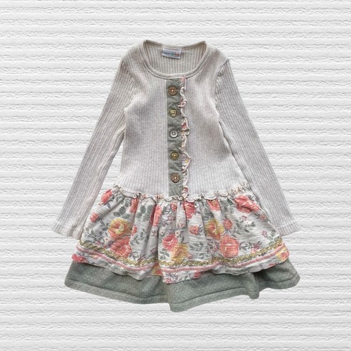 Naartje Girls Apple Print Tunic Legging Outfit Beige Red Green Cotton Size 5 - Picture 2 of 22