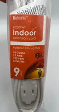 3X Luxtronic 2 Prong Indoor 9' Extension Cord 3 Polarized Outlets