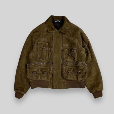 Vintage 90s Polo Ralph Lauren Suede Leather Multi Pocket Bomber 