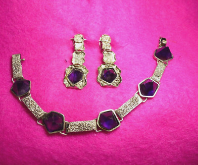 Designer Silberset Armband u. Ohrringe Clips m. Amethyst   800 Silber