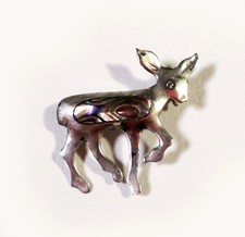 Cute Vintage JAE TAXCO Mexican Sterling Silver Fawn Deer Abalone Shell 1.25"
