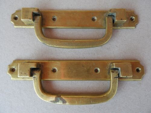 circa 1920 pair brass handles hangs heavy carrying handles suitcase handles chest handle - Picture 1 of 9