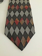 Tom James Silk Necktie Tie Black Gold Burgundy Geometric Made in USA 59" x 3.75"