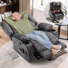 Lay Flat Dual Motor Power Lift Chair Massage Heat Recliner w/Extended Footrest