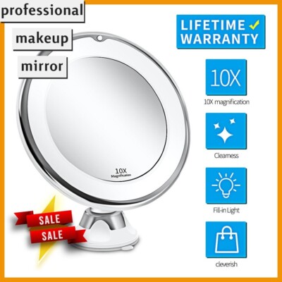 10X MAGNIFYING LIGHTED MAKEUP MIRROR Daylight LED Vanity Bathroom Travel Compact