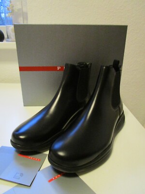 PRADA Herren Chelsea Boots aus gebürst. Leder, Gr.7(41), Schwarz, NEU mit Karton