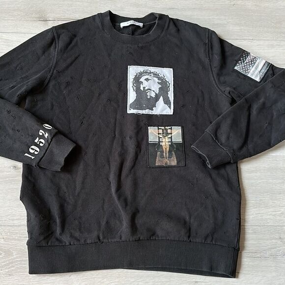 日本最大のブランド GIVENCHY Jesus Black S Sweatshirt Oversized Cotton Patchwork スウェット