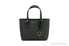 Michael Kors Jet Set Black Signature XS Carryall Top Zip Tote Bag Purse