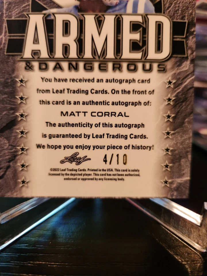 2022 Leaf Metal Draft Matt Corral Armed & Dangerous BLACK WAVE AUTO RC 4/10 - Image 4 of 4