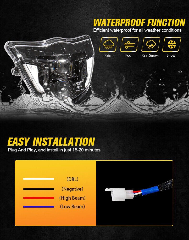 Phares LED Pour Honda CRF125F/150F/230F/250L/300L/450L - 84W Haute Puissance - Certification DOT