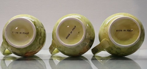 Set of 3 Hand Thrown Pottery Mugs Cups Mixed Shades of Green 16 oz. Italy - Picture 6 of 7