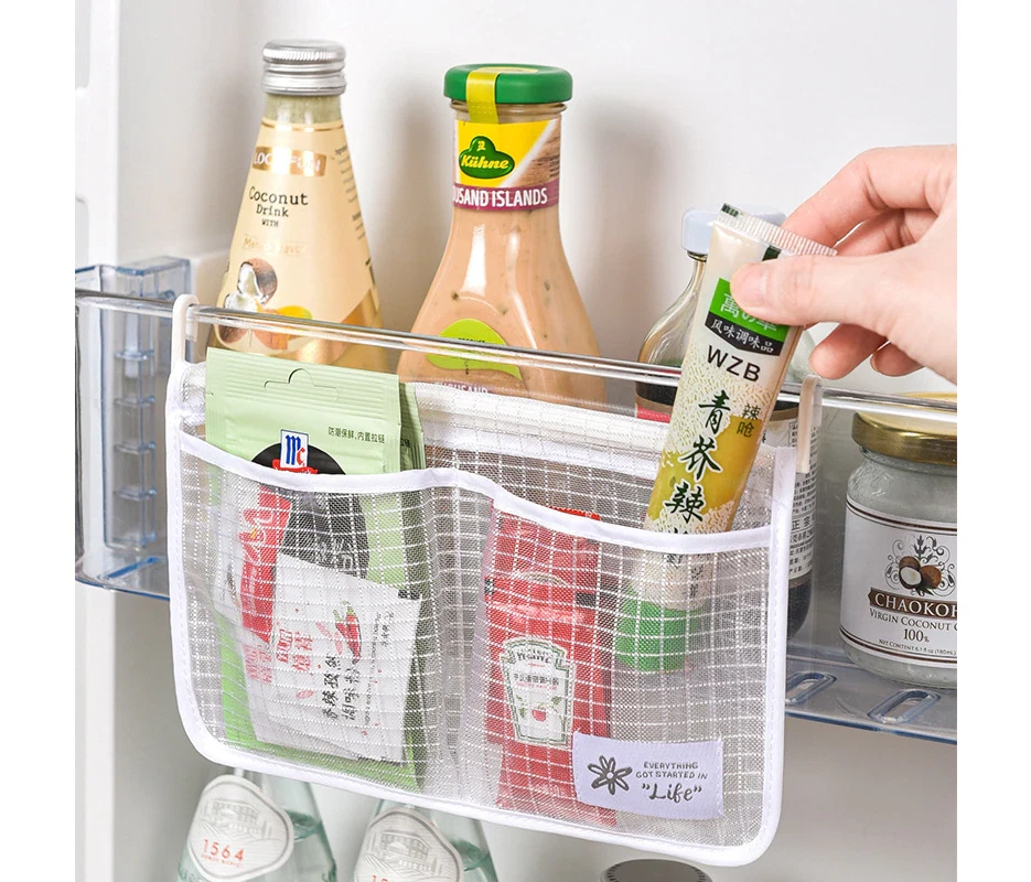 2pcs Refrigerator Storage Mesh Bag Portable Seasoning Food Snacks