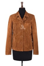 Ladies Real Leather Tan Suede Classic Blazer Style Box Buttons Jacket Jennifer