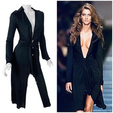S/S 2000 Vintage Gianni Versace Couture Runway Black Deep V-Neck Dress