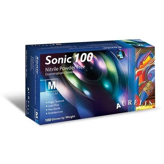 Professional Aurelia Sonic 100 Powder Free Disposable Nitrile Gloves Medium x100