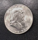 1951-S BU Uncirculated Unc MS Silver Franklin Half Dollar Brilliant Luster