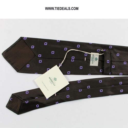 Corbata de seda LUIGI BORRELLI marrón púrpura sartorial 190292 nueva con etiqueta - Imagen 3 de 3
