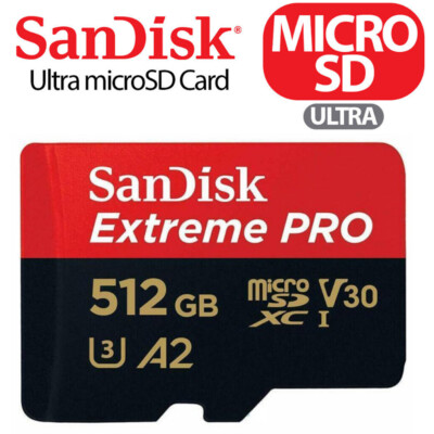 512GB Sandisk Extreme PRO MicroSD Speicherkarte SDXC U3 A2 V30 Class 10 160MB/s