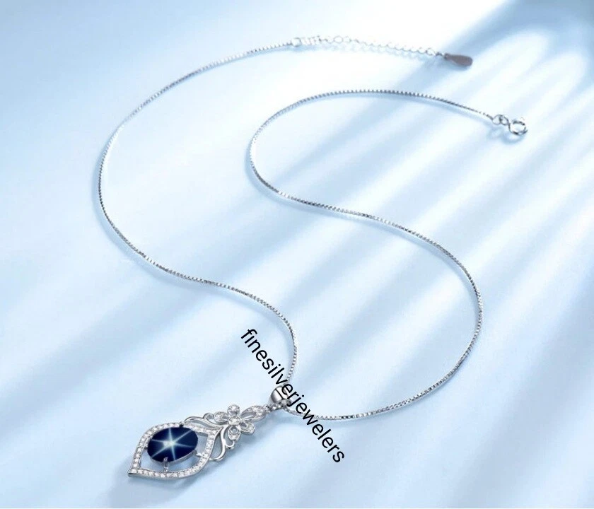 Genuine Sapphire Blue Star Pendant in 925 Sterling Silver Lindy Star Necklace - Image 3 of 3