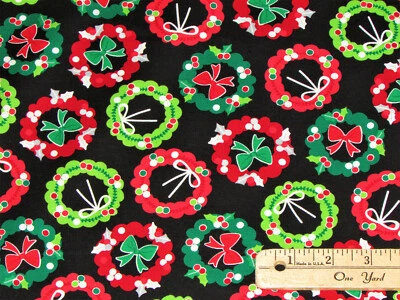 BENARTEX Holiday Mini Wreaths Chrsitmas Cotton by Kanvas Fabric 1/2 Yard #7971