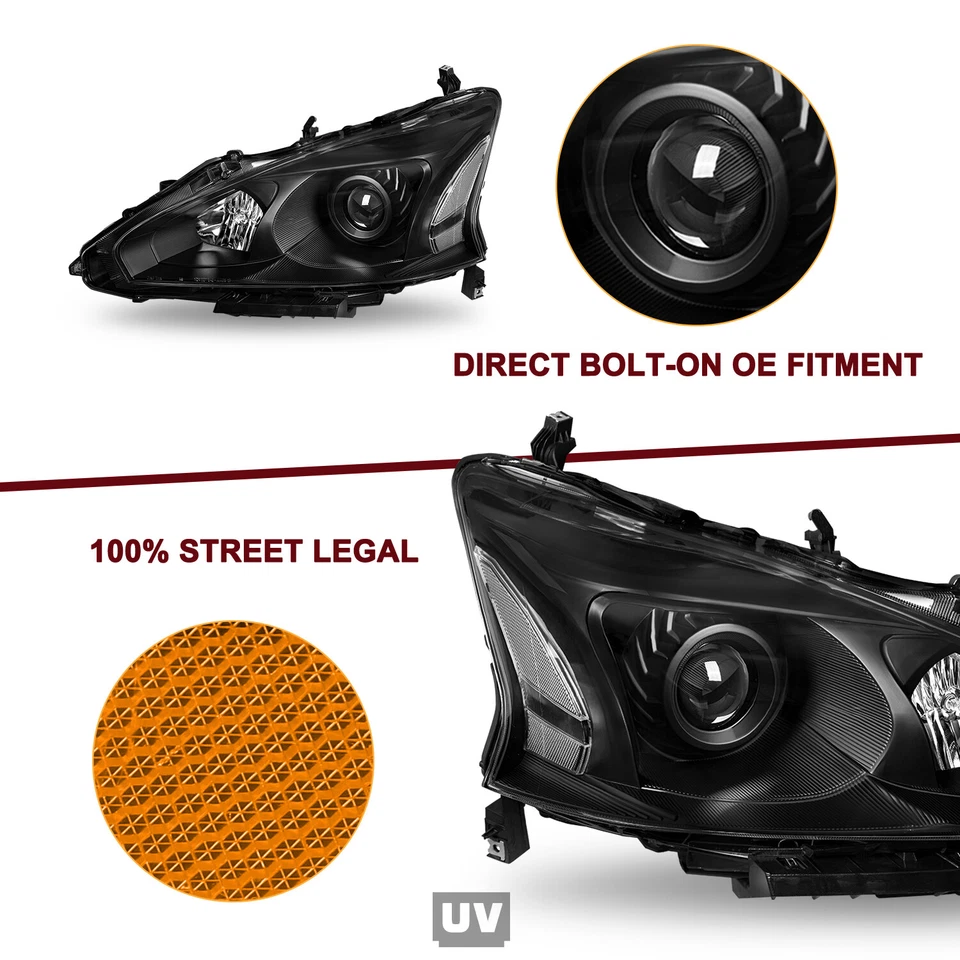 Faros proyectores negros luces esquineras transparentes para Nissan Altima 2013-2015 sedán Foto 4 de 4