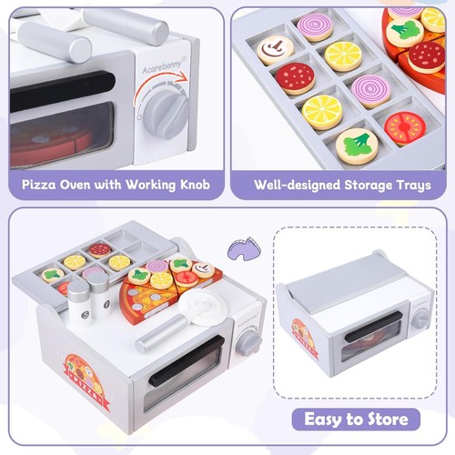 Wooden Pizza Toy for Kids, Toddlers Pizza Counter Playset, Pretend Play Food ... - Picture 4 of 7