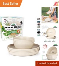 Wheat Straw Dinnerware Set 8 Unbreakable Microwave Safe Dishes Eco-Friendly RV