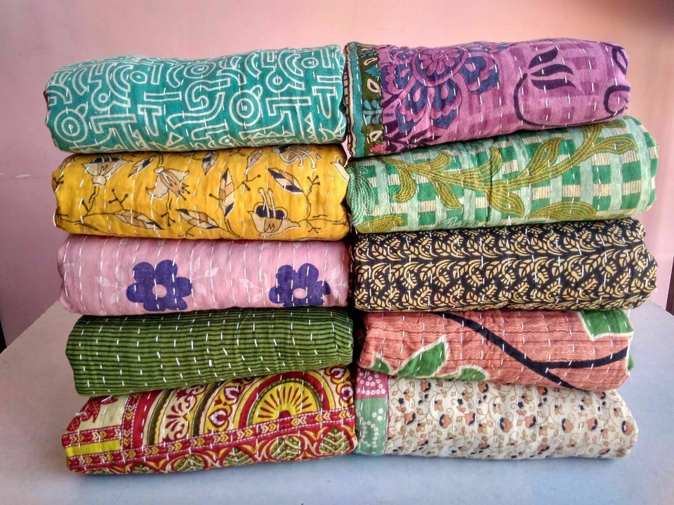 Colcha Kantha vintage india hecha a mano colchas ropa de cama de algodón manta tiro  Foto 4 de 4