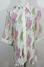 Eureka Womens Top Size 2 Button Down Geometric Multicolor Sheer Career Shirt