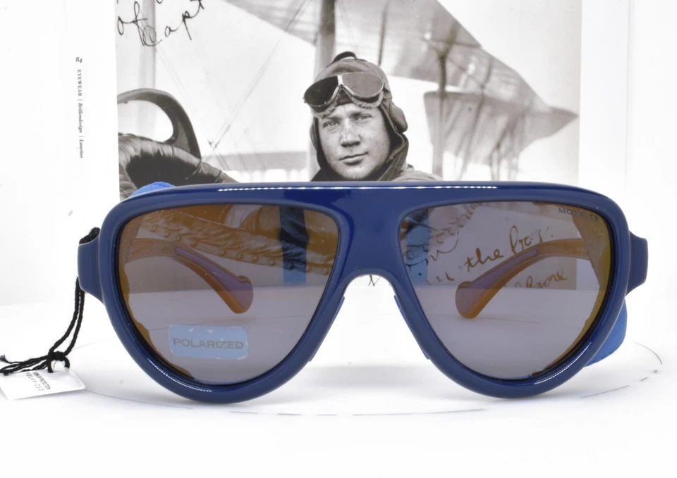 Gafas de sol MONCLER azules cuero genuino escudo esquí trekking senderismo 89/90D 3P Foto 2 de 4